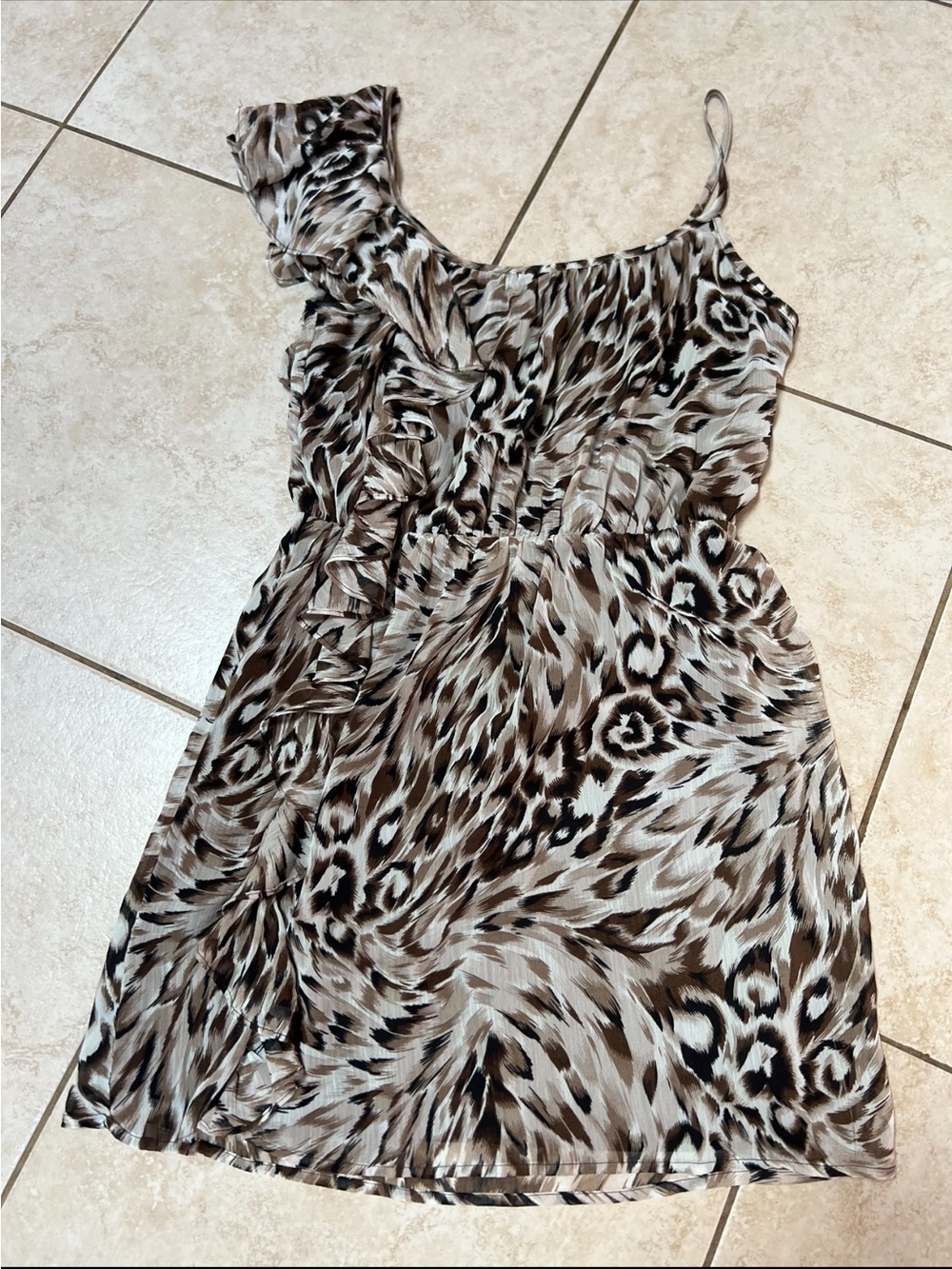 One-Shoulder Brown Animal Print Dress